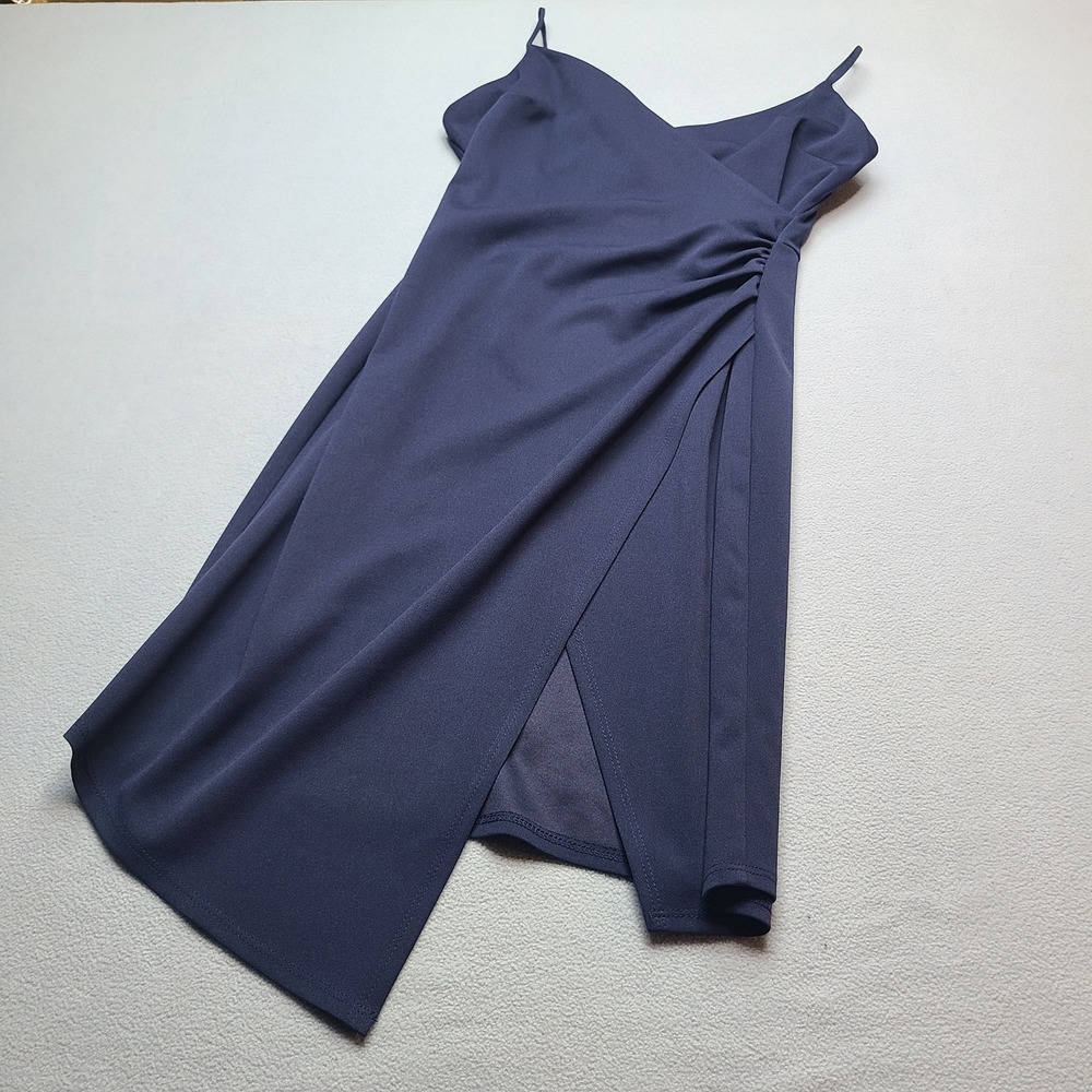 Altar'd State Midi Dress Womens Medium Navy Blue Excellent Ruched Tulip Hem